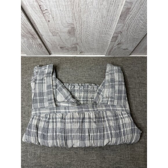 Universal Threads Womens Gray Plaid Smocked Crop Blouse Square Neck Size S - Picture 3 of 7